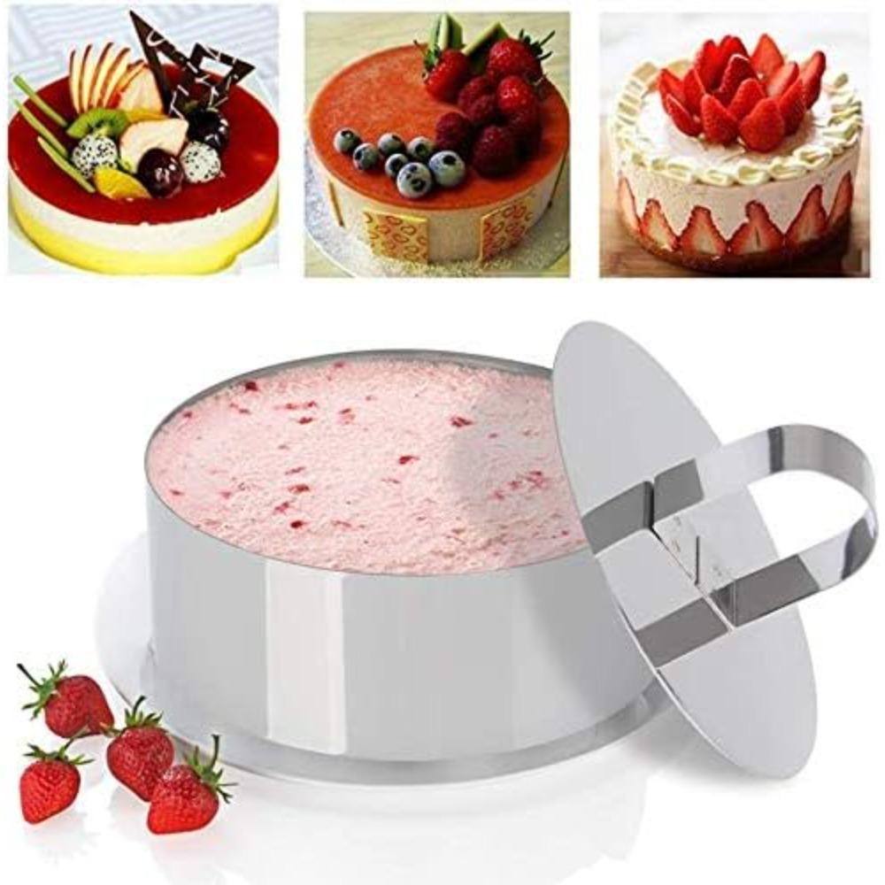 2 Pieces Round Cake Ring Molds Stainless Steel Cake Mousse Decorating Ring Mold with Pusher for Kitchen Baking Pastry Tools