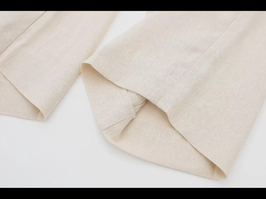 2024 Καλοκαίρι Ευρωπαϊκό & Αμερικάνικο Στυλ Ψηλόμεσο Λινό Μίγμα Ρετρό Ίσιο Παντελόνι για Γυναίκες