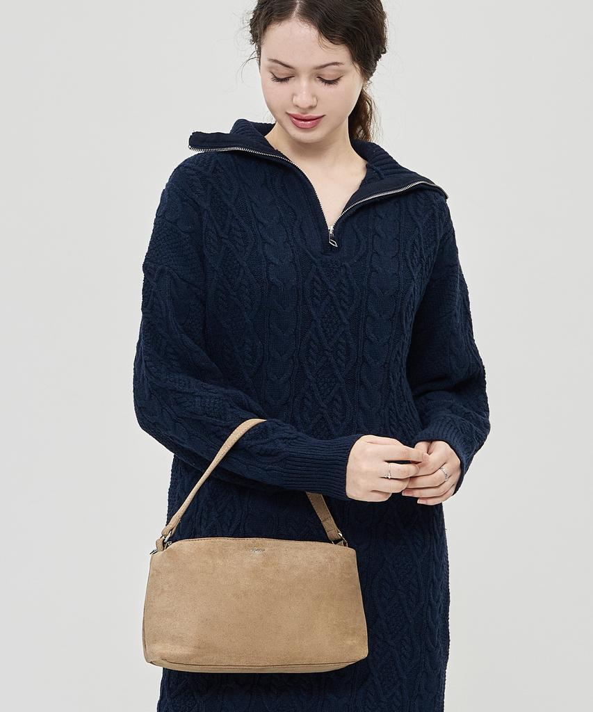 The-Abon Two-Line Suede Shoulder Bag Black