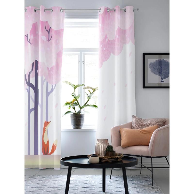 Illustration Cherry Blossom Fox Window Curtains Bedroom Kitchen Drapes Panel Curtains for Living Room Christmas Home Decor