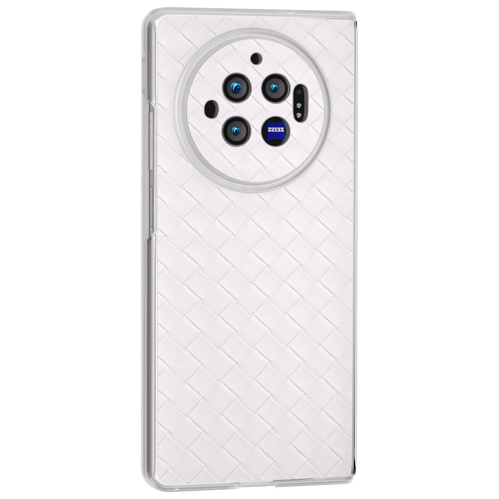 

For vivo X Fold3 Case Woven Texture PU Leather Phone Cover with Transparent Matte Frame White