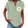 Ladies Casual Fashion V-Neck Button Floral Print Short Sleeve Top