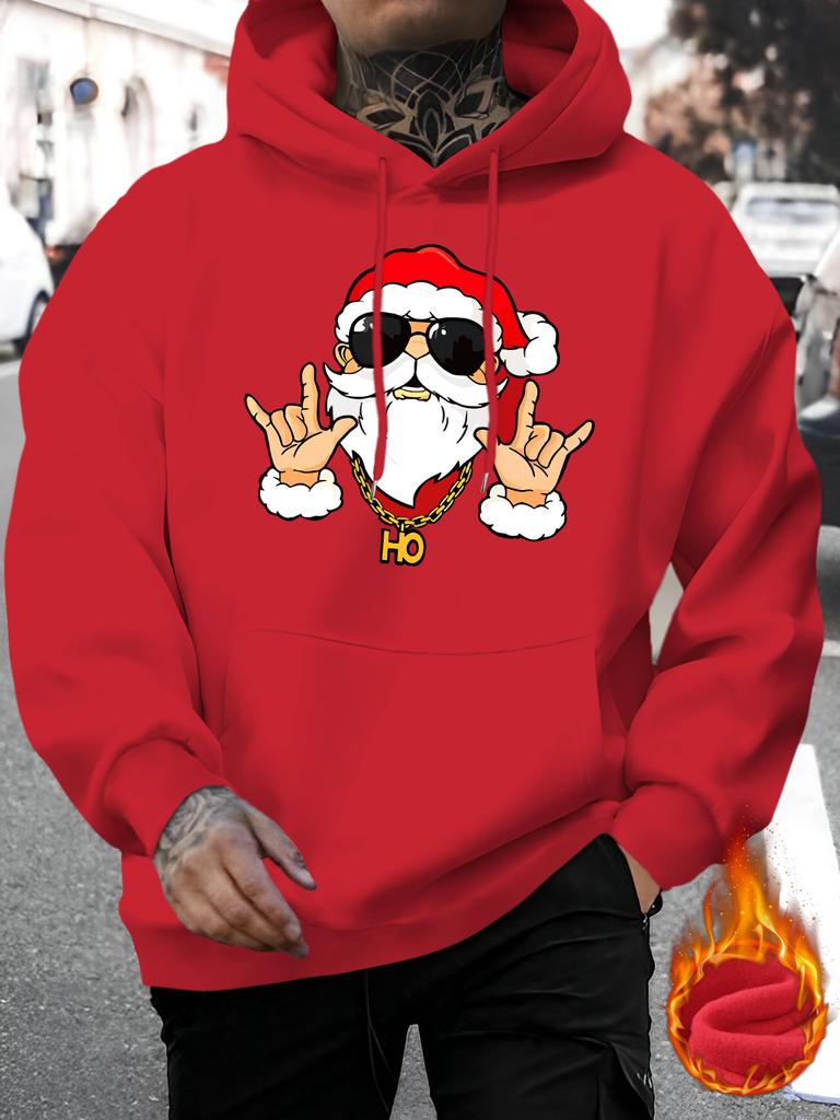 Autumn/Winter Christmas-themed fleece hoodie for teenagers, loose fit, street style casual top