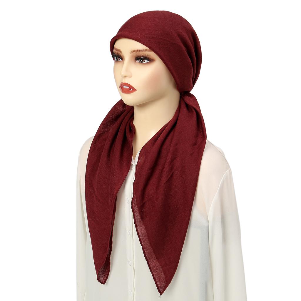 Solid Color Cotton Linen Turban Hijab Hats Head Wraps Muslim Hat Breathable Chemo Cap for Women Girls