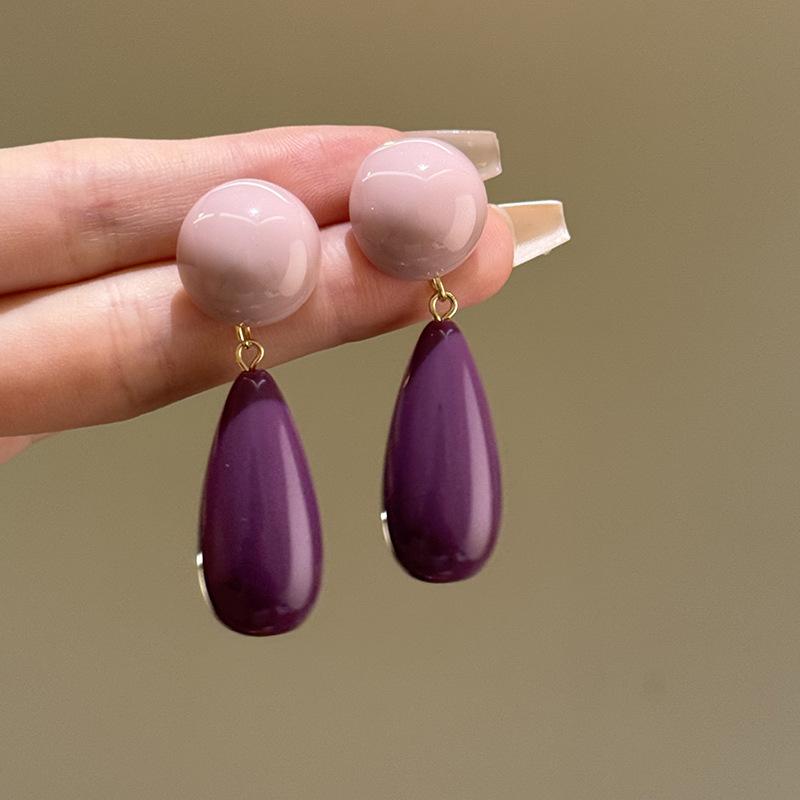 Acrylic round water drop pendant earrings, simple temperament earrings, high-end fashion and versatile earrings.