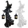 Halloween Witch Ghost Ornament Resin Horror Ambience Carrying Lights Spooky Ghost with Lantern Witch Statue Ghost Sculpture