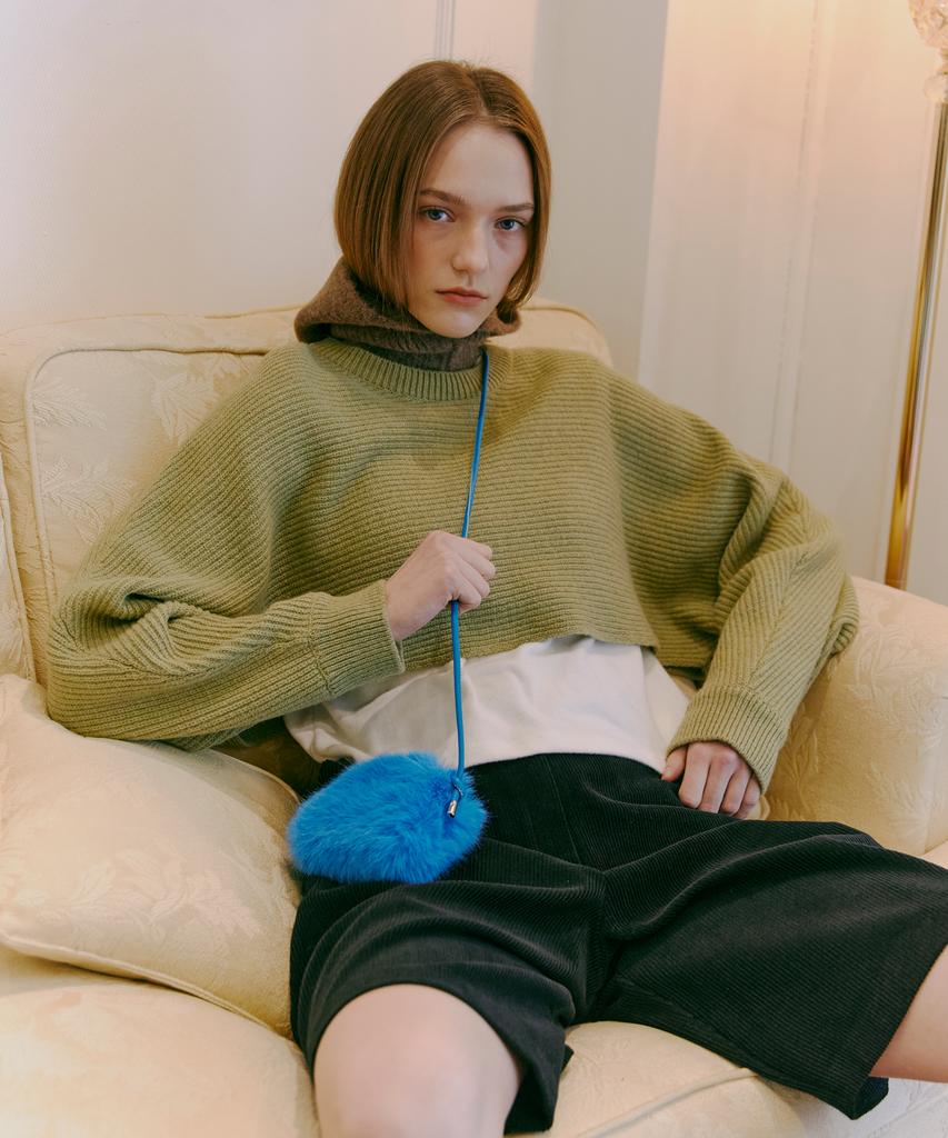 ETMON Round Crop Knit Top Olive Green
