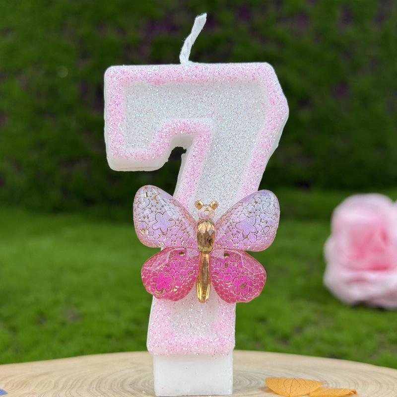 Pink Butterfly Digital Birthday Candle Cake Decoration
