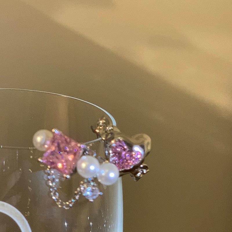 Geometric Stylish Korean Design Heart Shaped Pink Zirconia Open Ring In 925 Silver Sterling