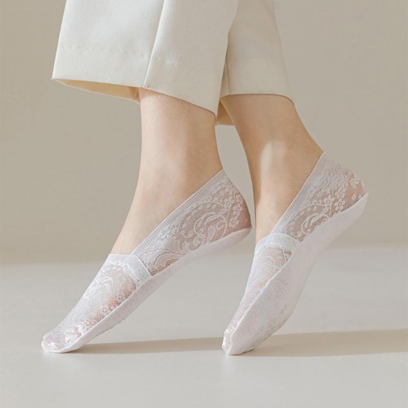 No Show Socks Women for Flats Invisible Hiddens Socks Lace Low Cut Liner Socks with Antis Slip Strips Cotton Bottom Socks