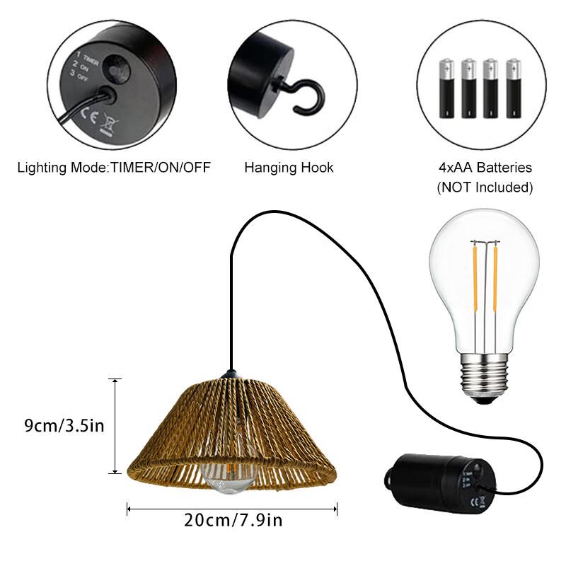 Плетеная подвесная лампа из ротанга для помещений и улицы с таймером