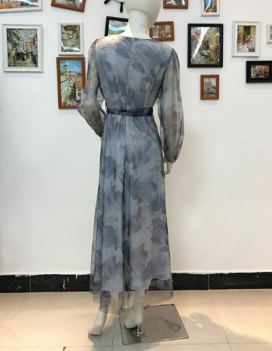 2025 French Elegant Women's Mesh Print Waist-Cinching Dress