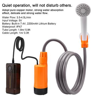 Pompa per doccia elettrica portatile per doccia da campeggio esterna IPX7 impermeabile con LED del flusso d'acqua a 2 livelli