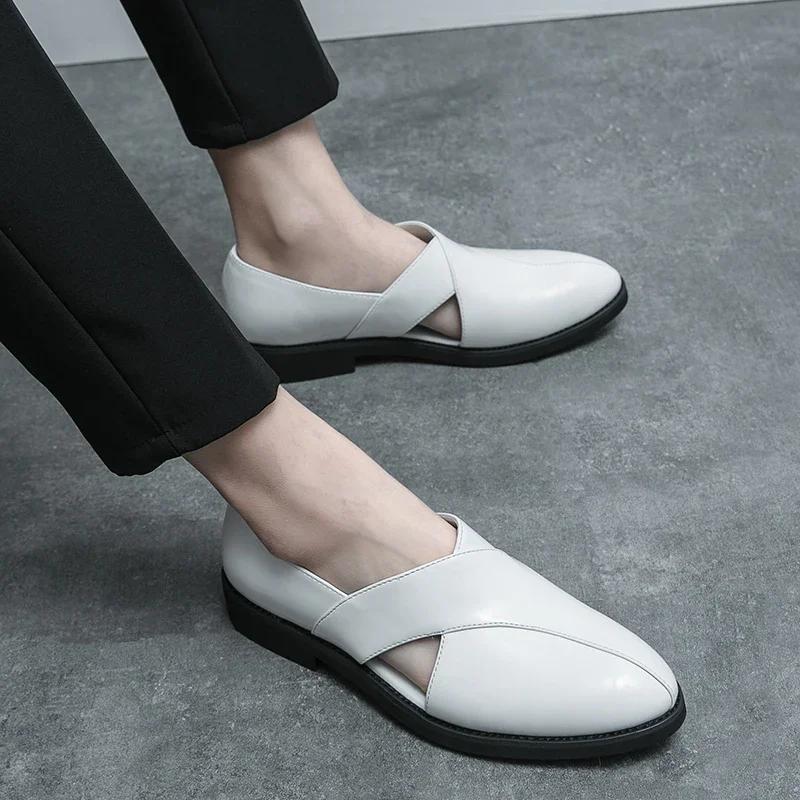 Men Business Dress Shoes PU Low Heel Hollow Out Comfortable Breathable Loafers Shoes Professional Classic Men Sandals