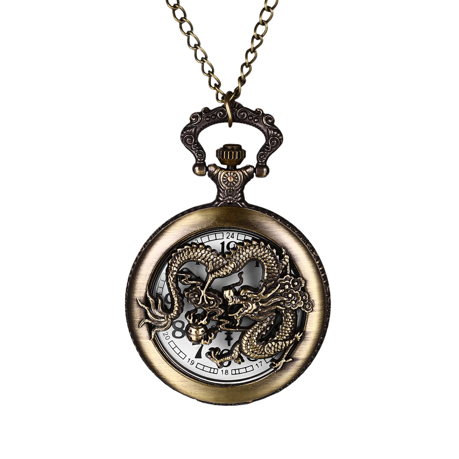

Карманные часы с драконом, аналоговым дисплеем, ажурной гравировкой и крышкой, водонепроницаемые кварцевые часы, ретро-антикварные часы-подвеска, карманные часы с цепочкой, модные бронзовый