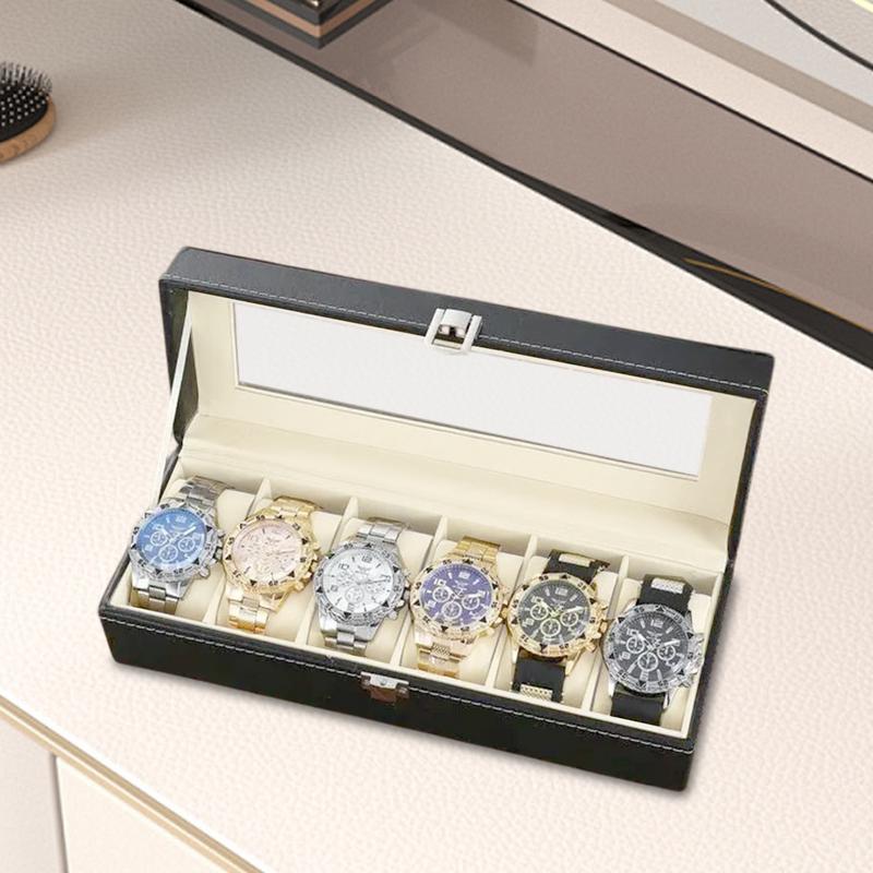 Watch Case Waterproof PU Leather Watch Holder Organizer for Men with 6 Slots Watch Display Box Travel Case Father's Day Gifts