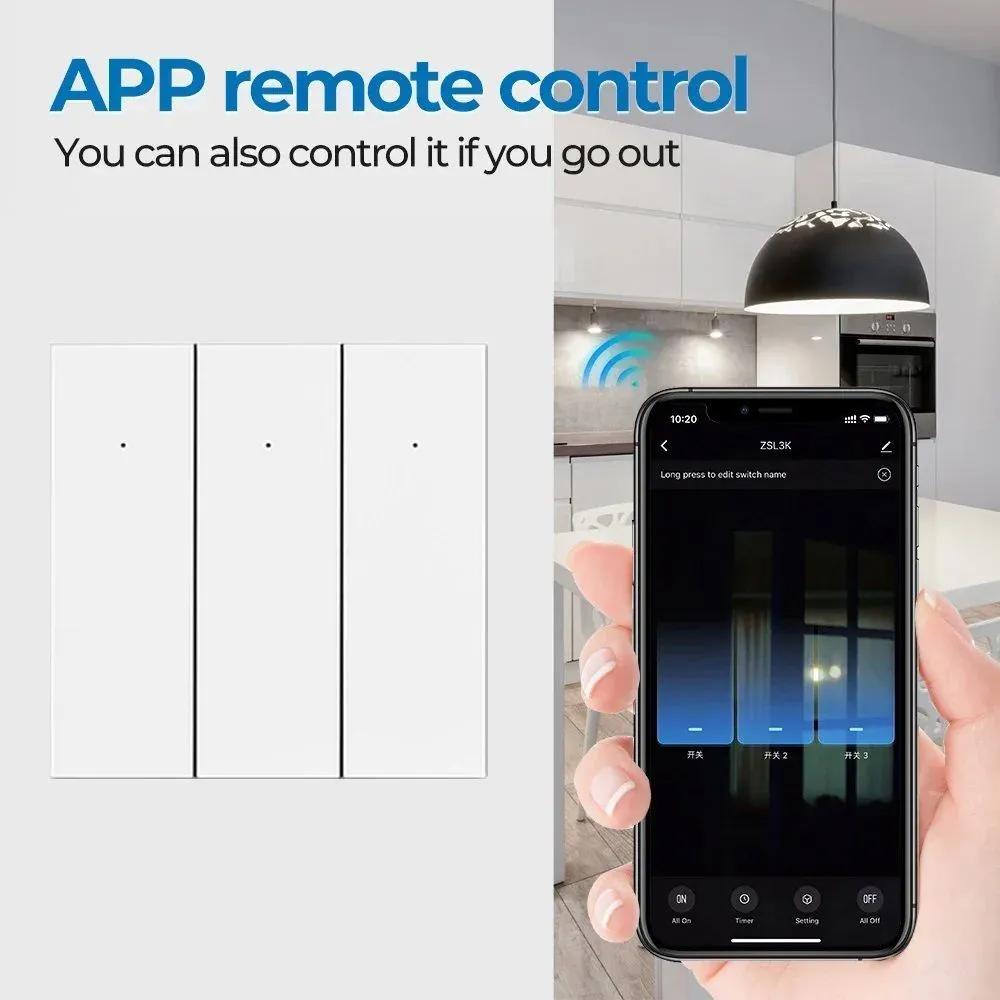 Tuya ZigBee Smart Light Switch No Neutral Wire No Capacitor Needed Wall Push Button Switch 1/2/3 Gang Works with Alexa Google