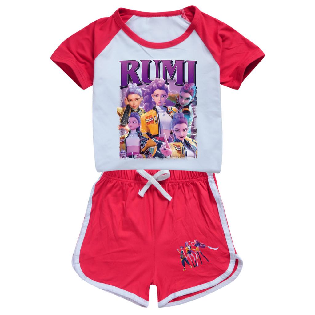4836 Kids Girls POP Rumi Zoey Mira Print T-shirt Shorts Sport Tracksuit Clothes Set