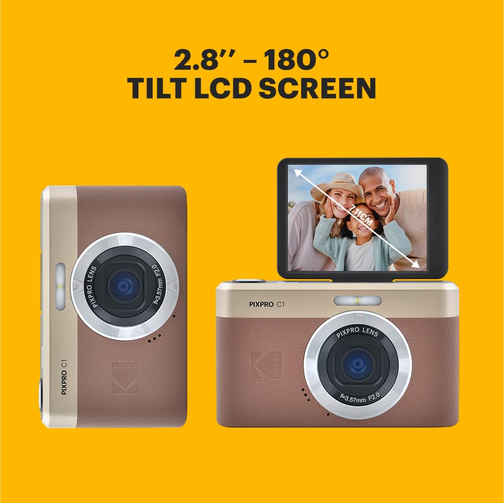 KODAK Pixpro C1 – Ultra-Compact Digital Camera | 13MP BSI CMOS, 4x Zoom, 2.8-inch LCD Screen, LED Flash – Marron