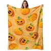 1pc Pumpkin Face Flannel Blanket - Soft & Warm 280gsm All-Season Cozy Throw with Spooky Funny Jack-O'-Lantern Print, Contemporary Style Orange & Black