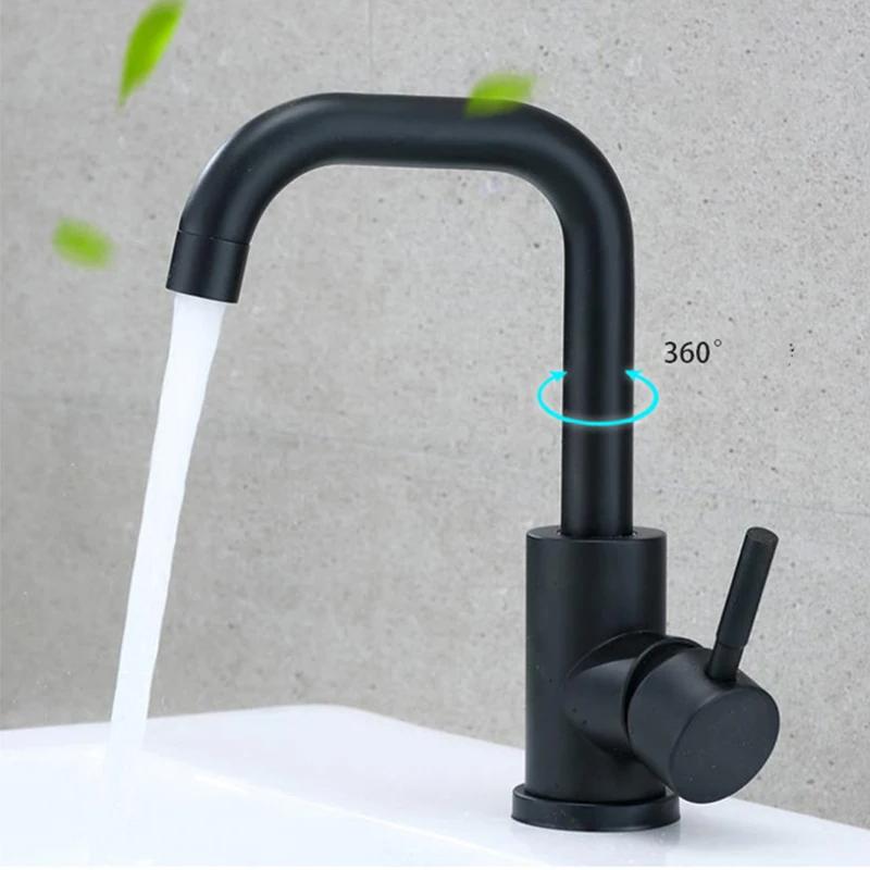 304 Stainless Steel Bathroom Basin Faucet Hot and Cold Wash Mixer Faucet 360 Rotating Sink Faucet Bathroom Single Handle Faucet