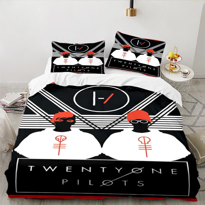 Twenty One Pilots Music Evolution 3pcs Bedding Set,Including 1pc Duvet Cover And 2pcs Pillowcases Perfect for Christmas,Ideal for Bedroom, Dormitory