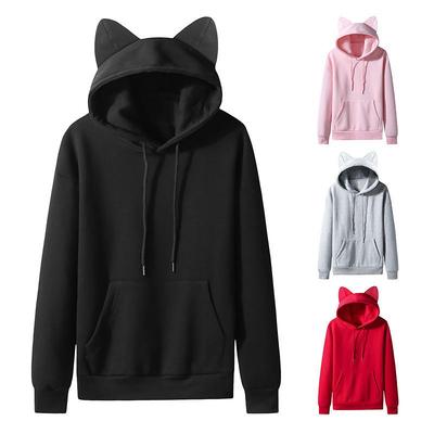 Dames Herfst en Winter Kattenoren Design Hooded Fleece Koppel Trui Hoodie