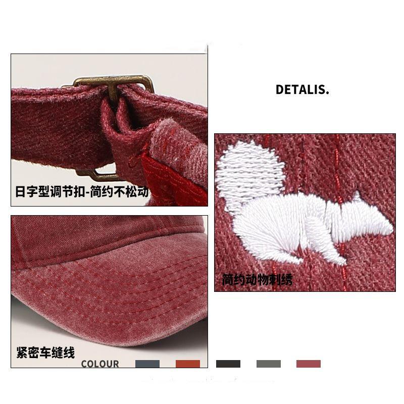 Baseball Cap Summer Sunscreen Retro Washed Sun Hat Student Versatile Trend Squirrel Embroidery Cap Female