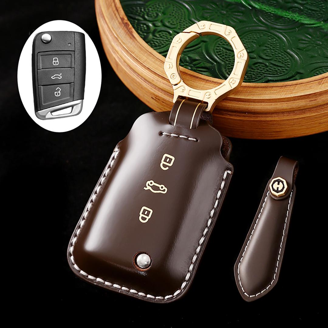 

Suitable for Volkswagen Handmade Cowhide High-End Car Key Cover keychain car key case B-(Start) чорний