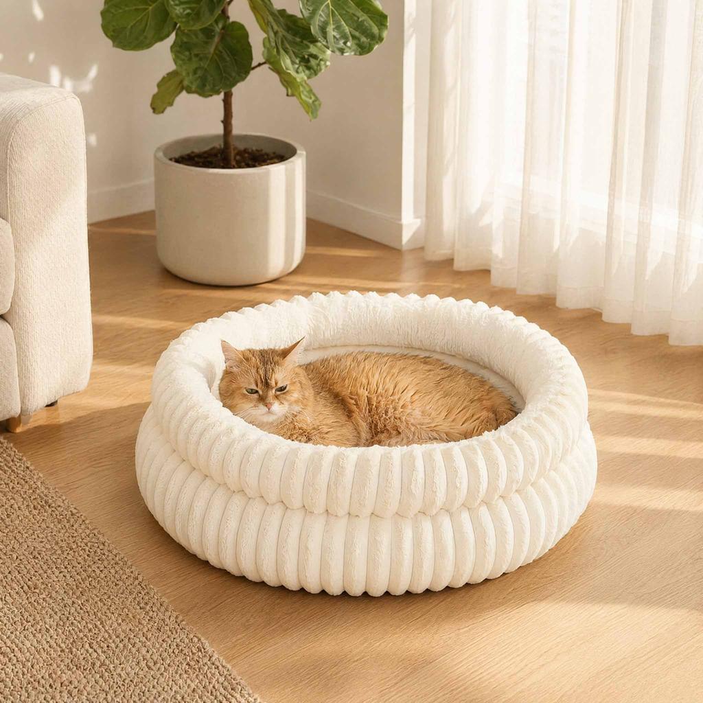 Round Cute Cat Bed for Large Dog Bed Pet Basket Cozy Cat House Super Soft Pet Bed Plush Dog House For Medium Warm Sleep Kitten