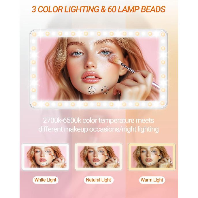 SEALIGHT Car Sun Visor Vanity Mirror, 1X/3X Magnification Makeup Mirror with Lights, Rechargeable 3 Light Modes & 60 LEDs, Dimmable Touch Control
