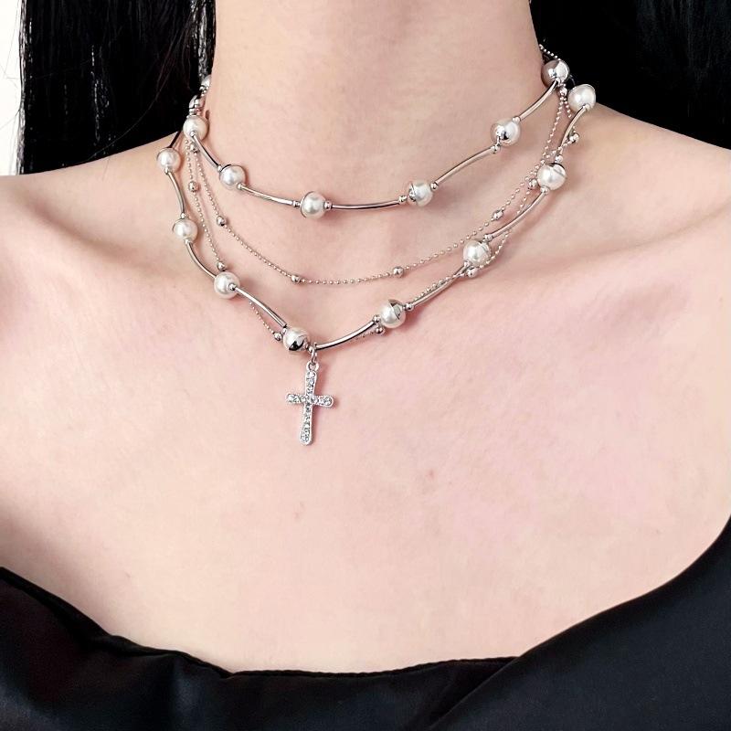 

Cold Wind Cross Pearl Multi-layer Clavicle Chain Fashion Temperament Premium Necklace