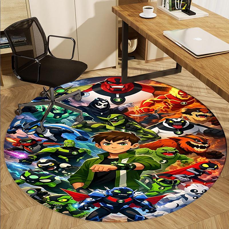 Ben 10 Cartoon Pattern Round Rug, Indoor/Outdoor Mat, for Picnic, Gameroom, Bedroom, Office, Living Room, Home Decor Carpet, Birthday Gift
