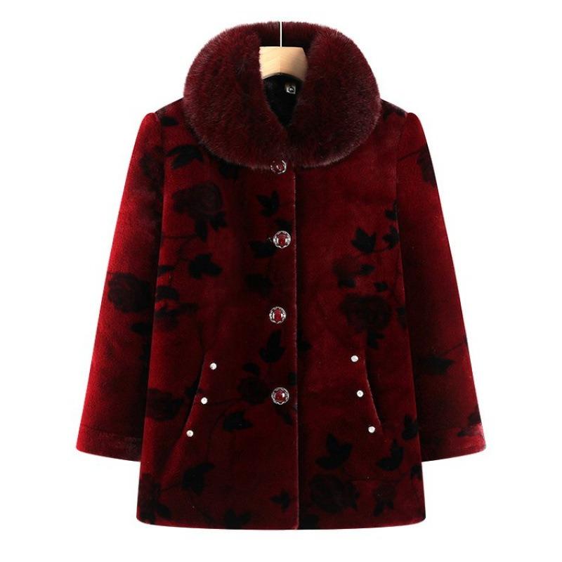 Middle-aged mother autumn and winter coat velvet grandma clothes cotton clothes with fur collar thickened elderly clothes winter clothes old lady