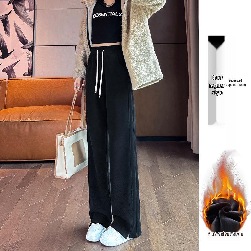 Women's Casual High Waist Slim Fit Banana Drape Sweatpants - Extra Long, Straight Leg Chenille Fleece for Autumn/Winter