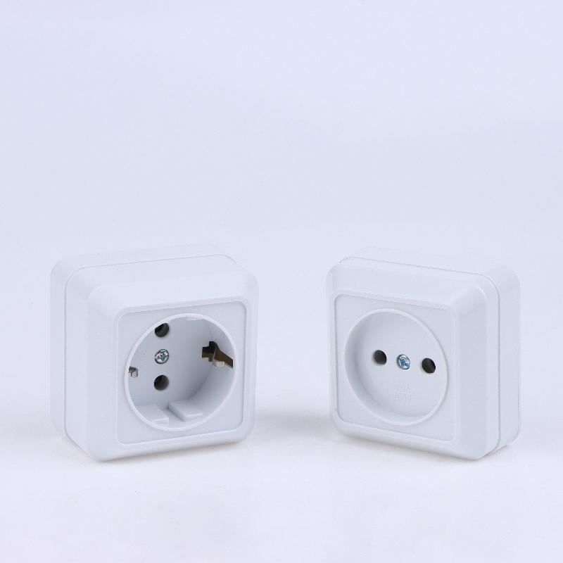1Pcs 10A Eu Standard Electrical Outlett Ground Vintage Surface Power Socket Plugs Flame Retardant Plastic Wall Mount Socket