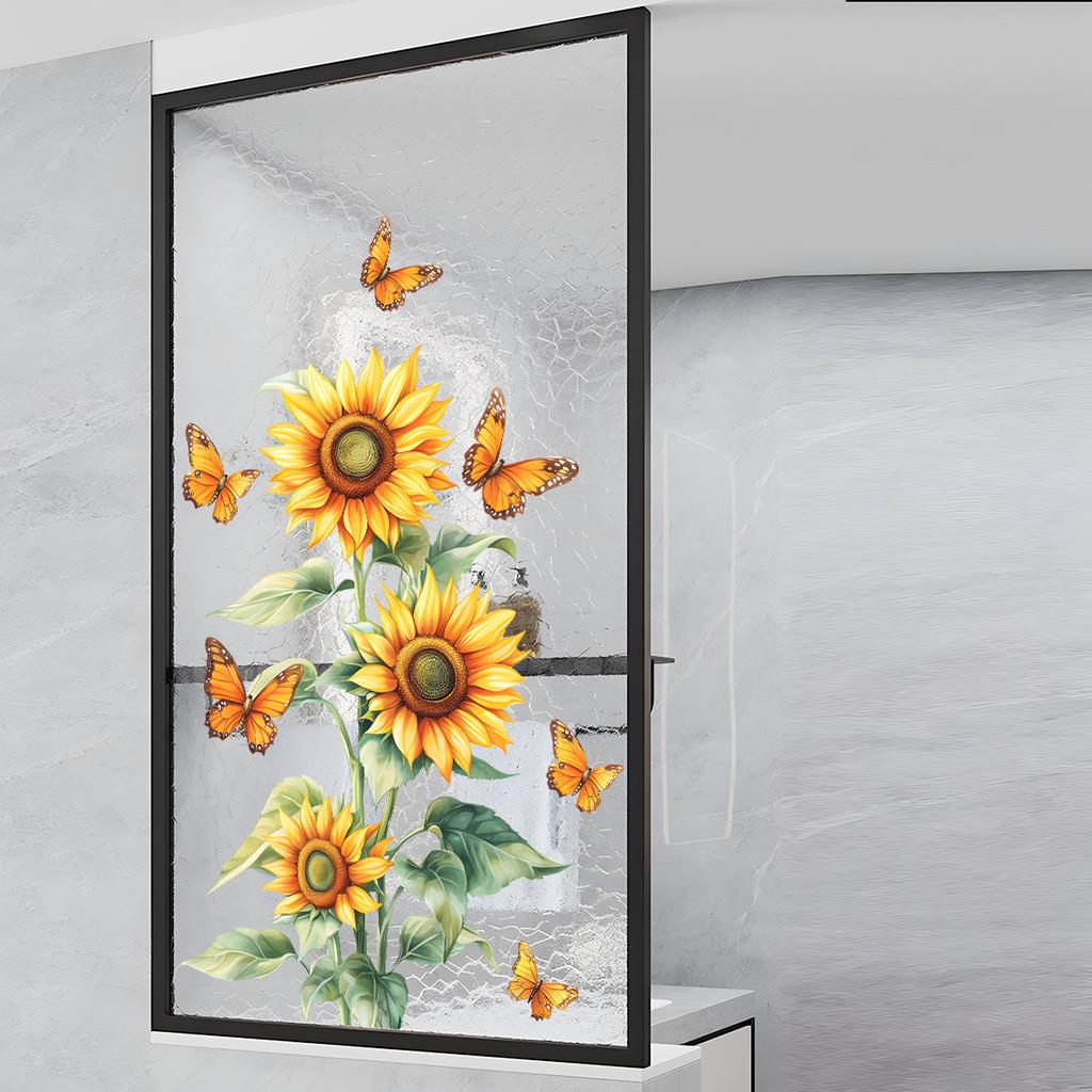Sunflower Flower Bathroom Sliding Door Self-Adhesive Glass Sticker Home Decoration Wall Decal