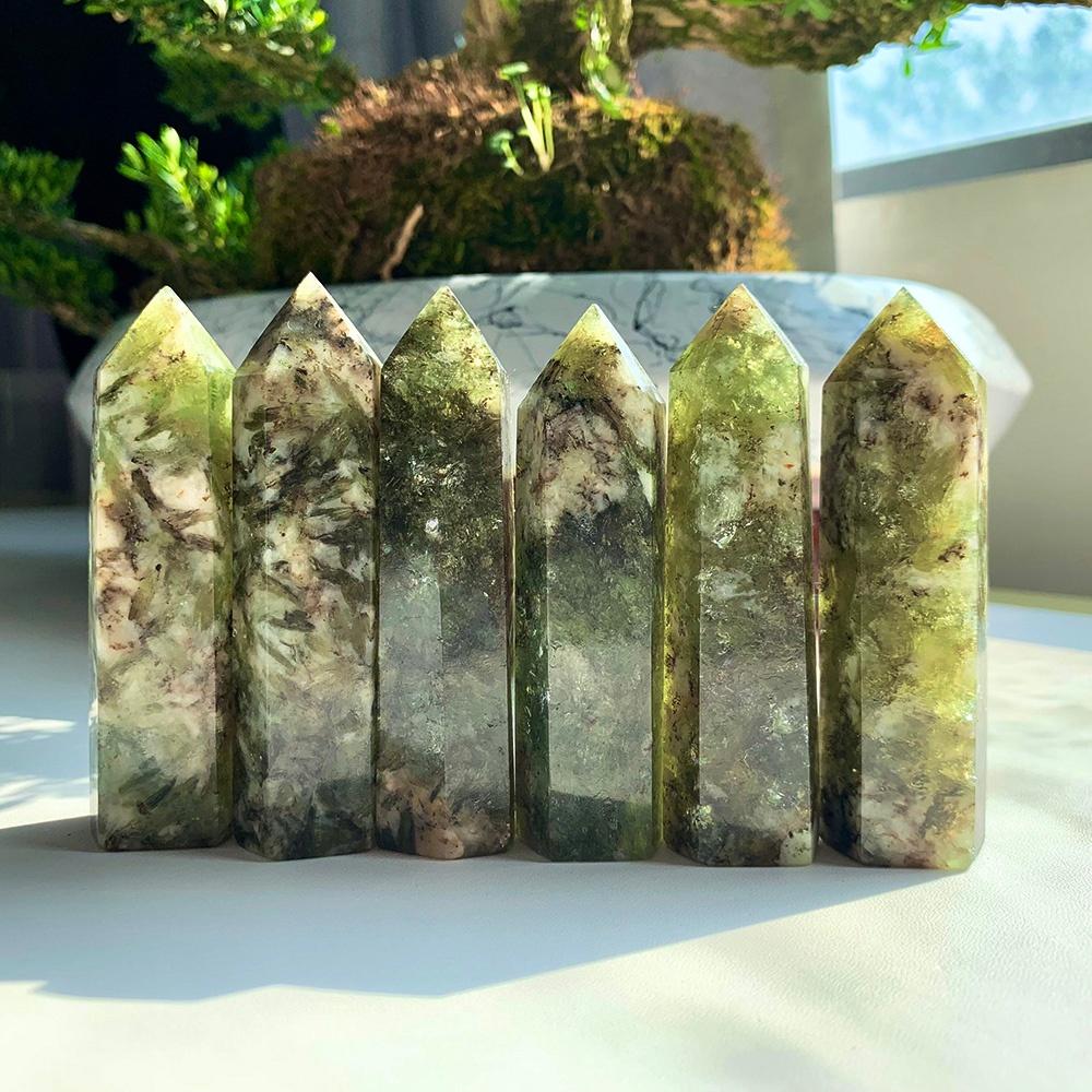 Green Mica Column Polished Crystal Craft Collectible Home Decor Tabletop Ornament-CrystalHola