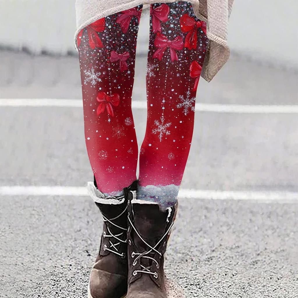 Damen Weihnachten Print Slim Fit Elastische Yoga Freizeit Hose
