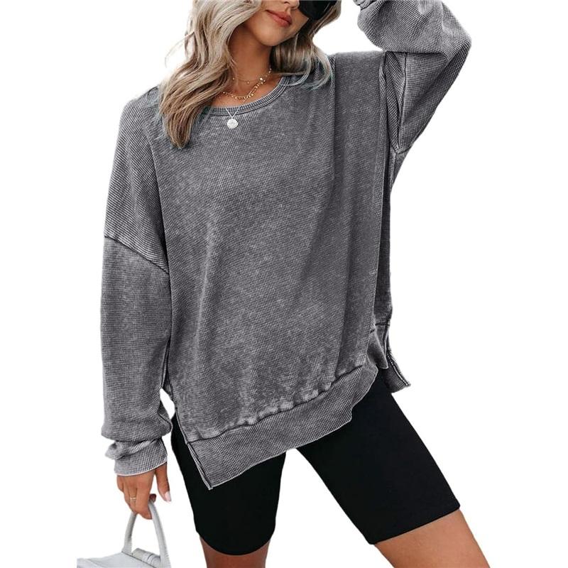 Women's Crew Neck Sweatshirt Loose Batwing Long Sleeve Pullover Irregular Hem Casual Blouse