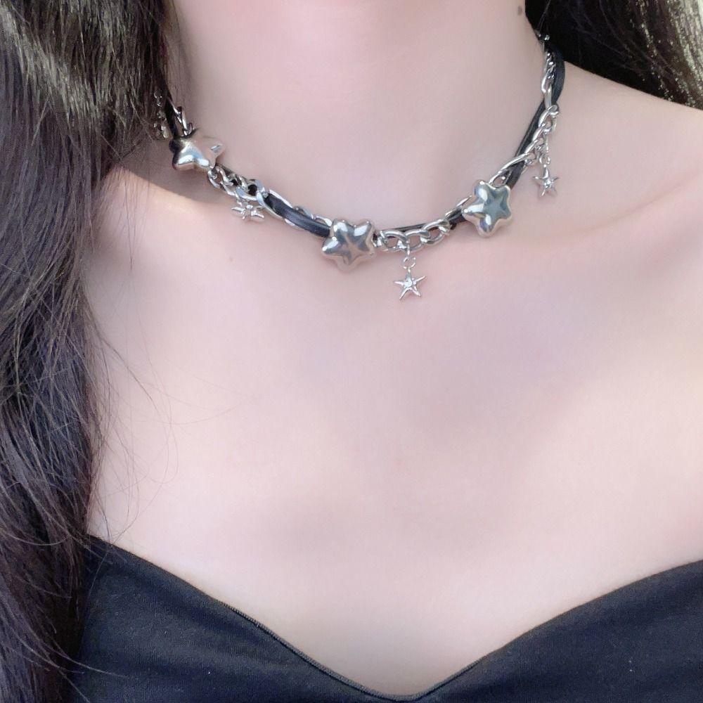 Metal Chain Star Pendant Bracelet Y2k Multilayer Hand Rope Punk Bracelet Necklace  Party
