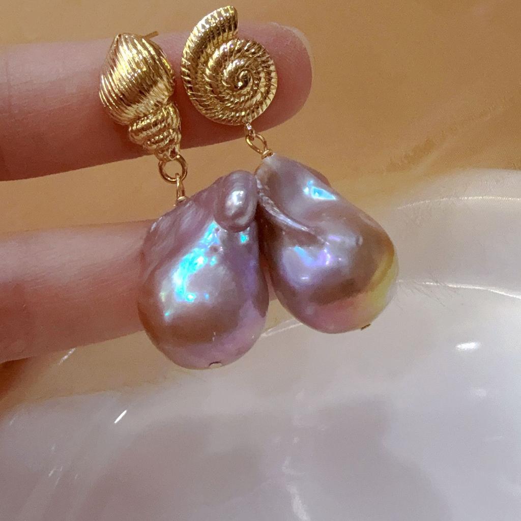 Natural wild pearl stud earrings metal strange color baroque special-shaped beads colorful white huge 15-30mm earrings