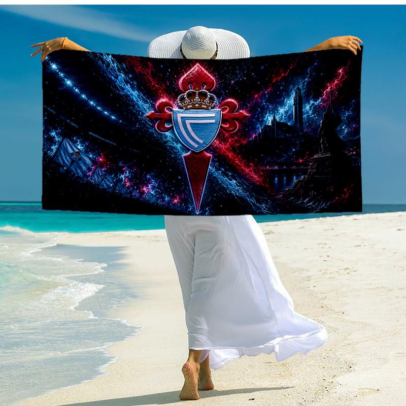 1 Stück Celta Vigo Wappen Leuchtendes Strandtuch - Weiche, Saugfähige Mikrofaser, Leicht, Ideal für den Strand, Partys, Reisen, Camping Fan-Geschenke