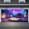 2D Magical Gothic Castle Backdrop Purple Starry Moon Night Party Background Cloth