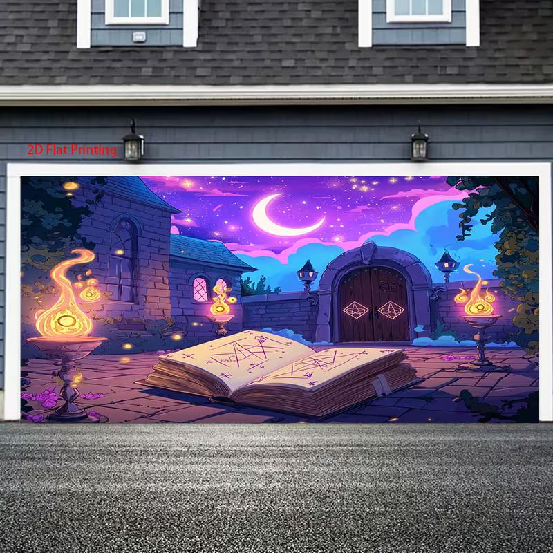2D Magical Gothic Castle Backdrop Purple Starry Moon Night Party Background Cloth