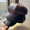New Octagonal Hat for Women Fashionable and Warm in Autumn and Winter Korean Style Versatile Retro Black Leather Newsboy Hat Trend