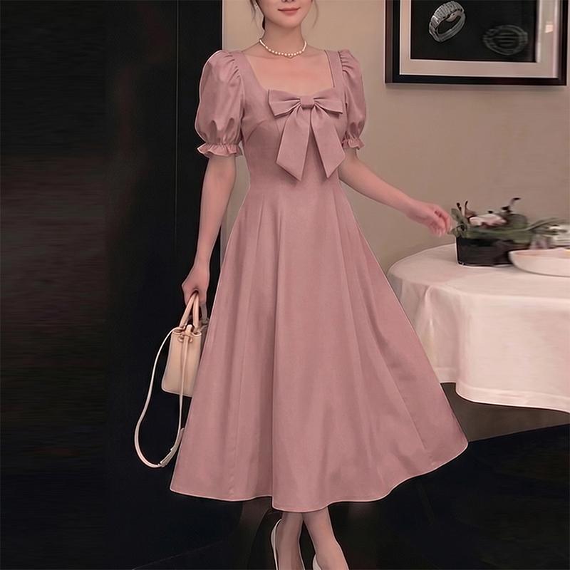 ZANZEA Women Elegant Square Collar Casual Short Sleeve Long Dress