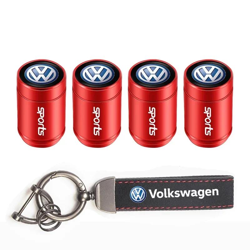 T23-Car Tire Wheel Valve Caps Cover Suede Car Key Chain Ring Keychain For Volkswagen ID GTI Golf Polo Passat Tiguan Jetta Beetle CC