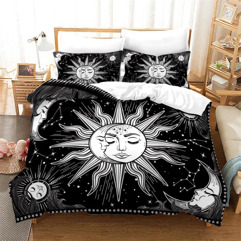 Sun And Moon Duvet Cover Exotic Galaxy Stars Bedding Set Microfiber Astrology Comforter Cover Queen For Kids Boys Teens Bedroom