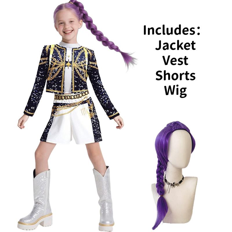 Costume da Cosplay Kpop Hunters Stage per Bambine Ragazze Anime Hunters Outfit da Cosplay Parrucca Completo Costume da Gioco di Ruolo per Feste di Halloween